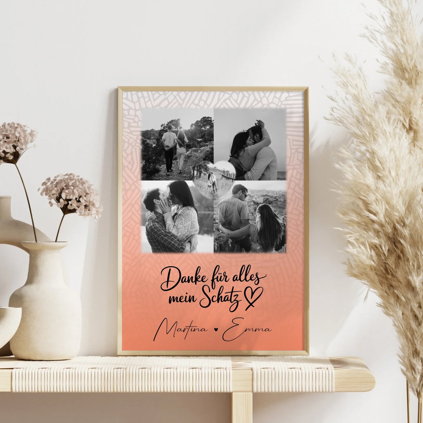 Poster Personalisiert Liebe mit 4 Fotos und 1 Herz Foto Danke Für Alles Mein Schatz