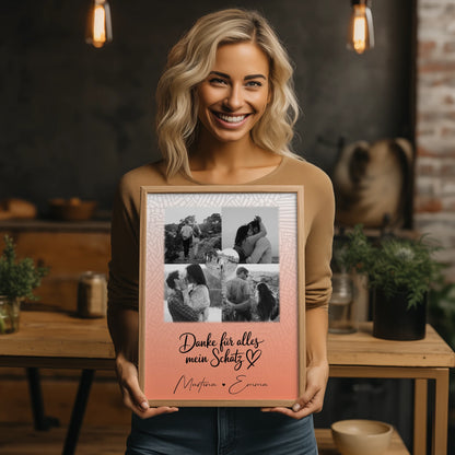 Poster Personalisiert Liebe mit 4 Fotos und 1 Herz Foto Danke Für Alles Mein Schatz
