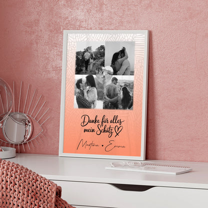 Poster Personalisiert Liebe mit 4 Fotos und 1 Herz Foto Danke Für Alles Mein Schatz