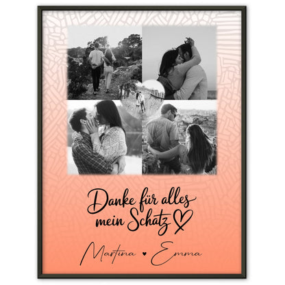 Poster Personalisiert Liebe mit 4 Fotos und 1 Herz Foto Danke Für Alles Mein Schatz