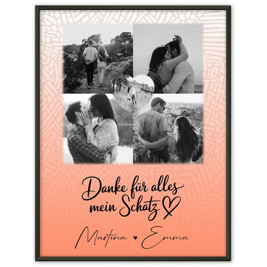 Poster Personalisiert Liebe mit 4 Fotos und 1 Herz Foto Danke Für Alles Mein Schatz