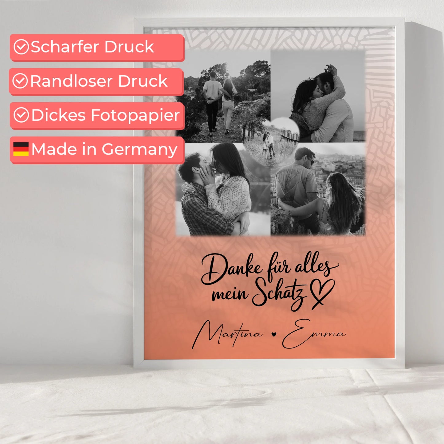 Poster Personalisiert Liebe mit 4 Fotos und 1 Herz Foto Danke Für Alles Mein Schatz
