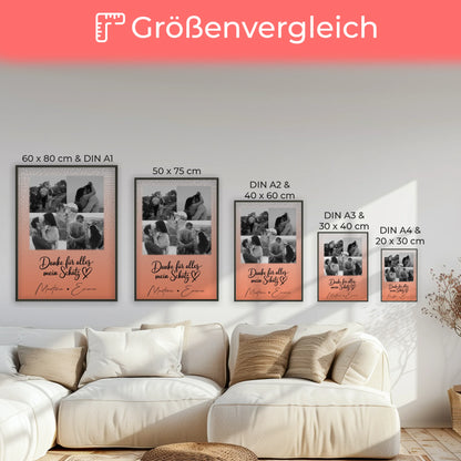 Poster Personalisiert Liebe mit 4 Fotos und 1 Herz Foto Danke Für Alles Mein Schatz