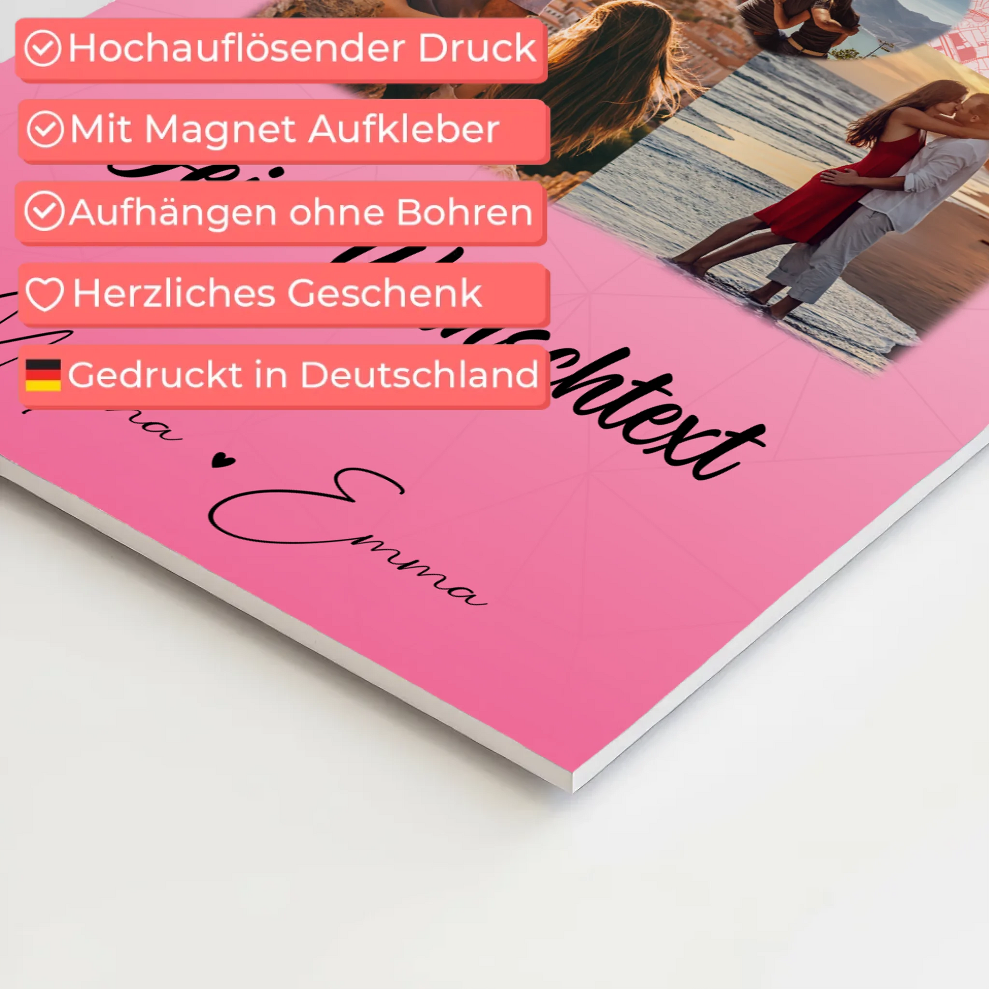 Magnetposter Fotoboard mit 3 Fotos Herz Foto Karte Wunschtext In Deinen Armen Habe Ich Mein Zuhause Gefunden 10