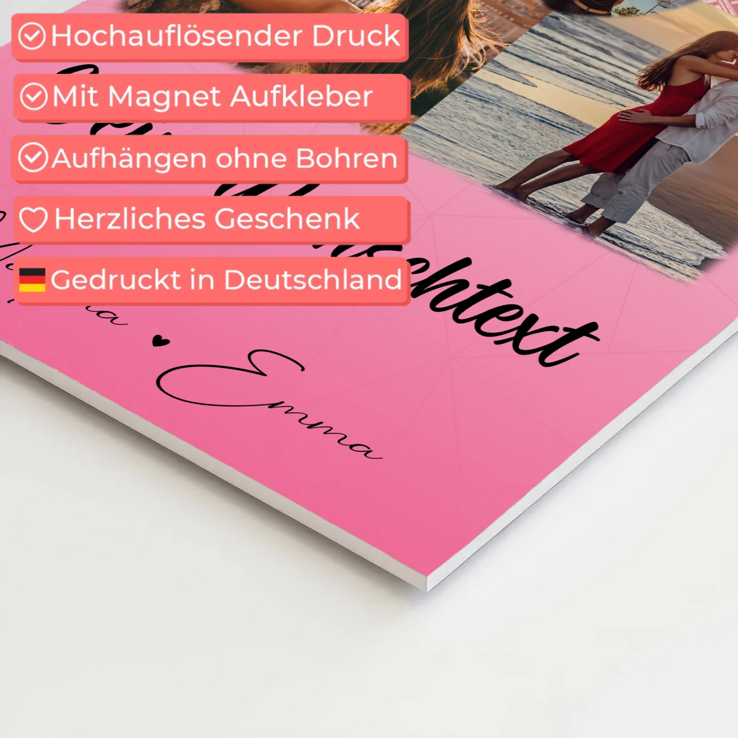 Magnetposter Fotoboard mit 3 Fotos Herz Foto Karte Wunschtext In Deinen Armen Habe Ich Mein Zuhause Gefunden