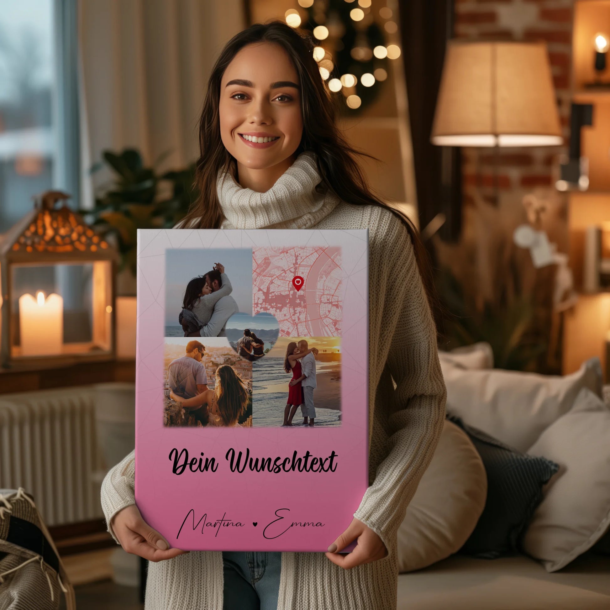 Pärchen Leinwand mit 3 Fotos Herz Foto Karte Wunschtext In Deinen Armen Habe Ich Mein Zuhause Gefunden 2