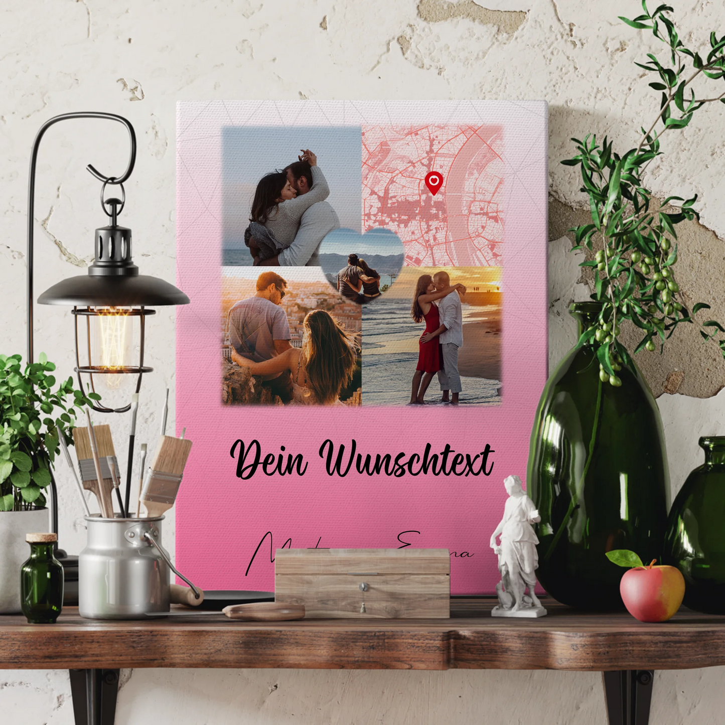 Pärchen Leinwand mit 3 Fotos Herz Foto Karte Wunschtext In Deinen Armen Habe Ich Mein Zuhause Gefunden 3