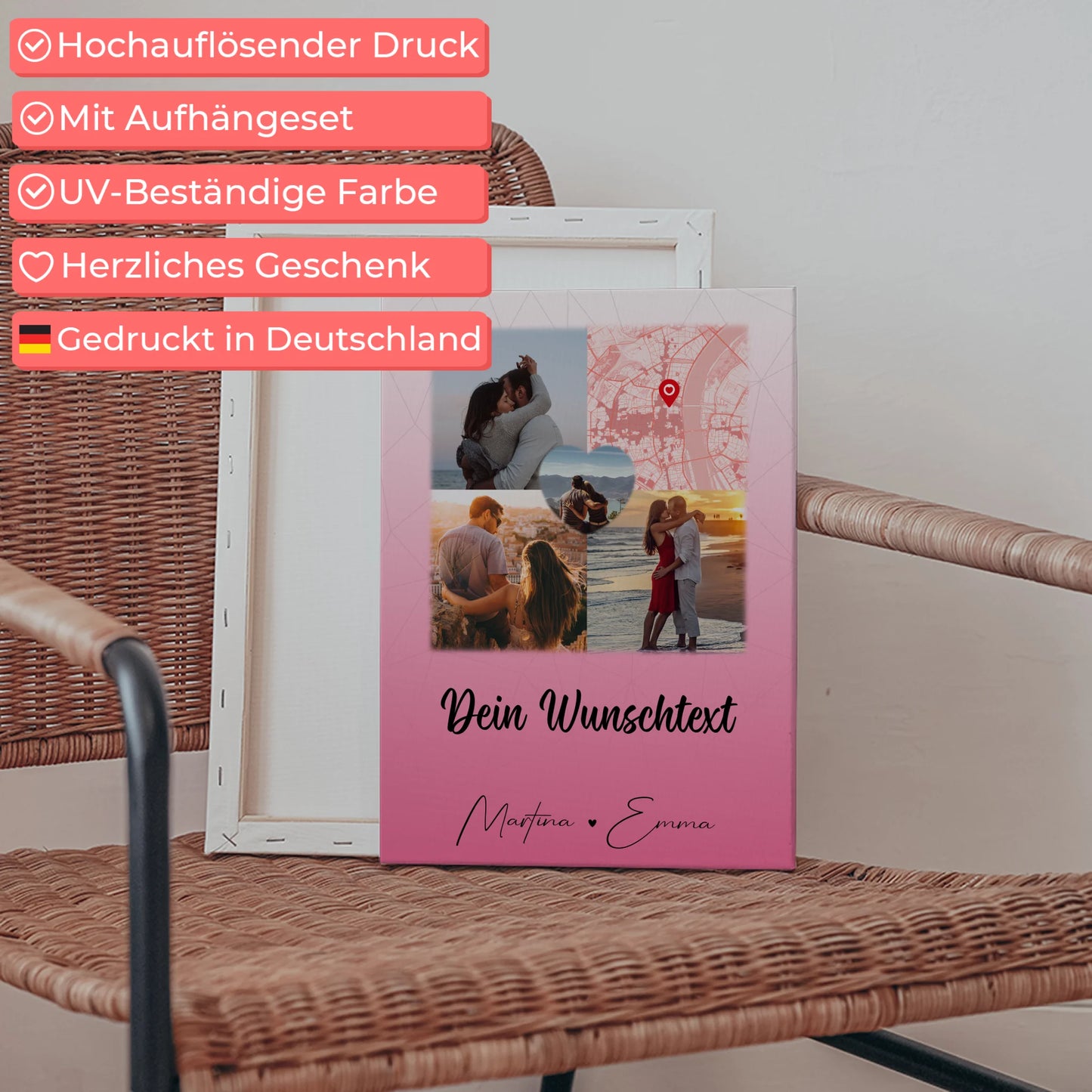 Pärchen Leinwand mit 3 Fotos Herz Foto Karte Wunschtext In Deinen Armen Habe Ich Mein Zuhause Gefunden 5