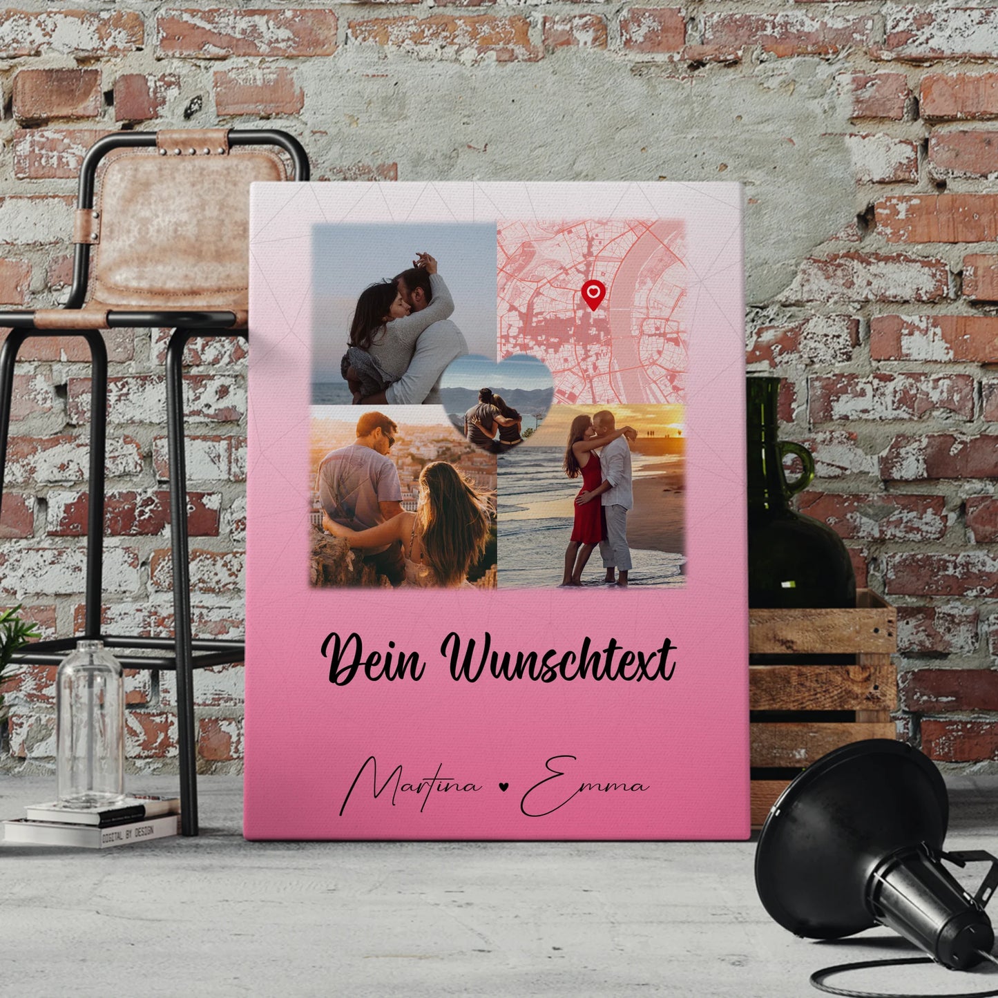 Pärchen Leinwand mit 3 Fotos Herz Foto Karte Wunschtext In Deinen Armen Habe Ich Mein Zuhause Gefunden 4