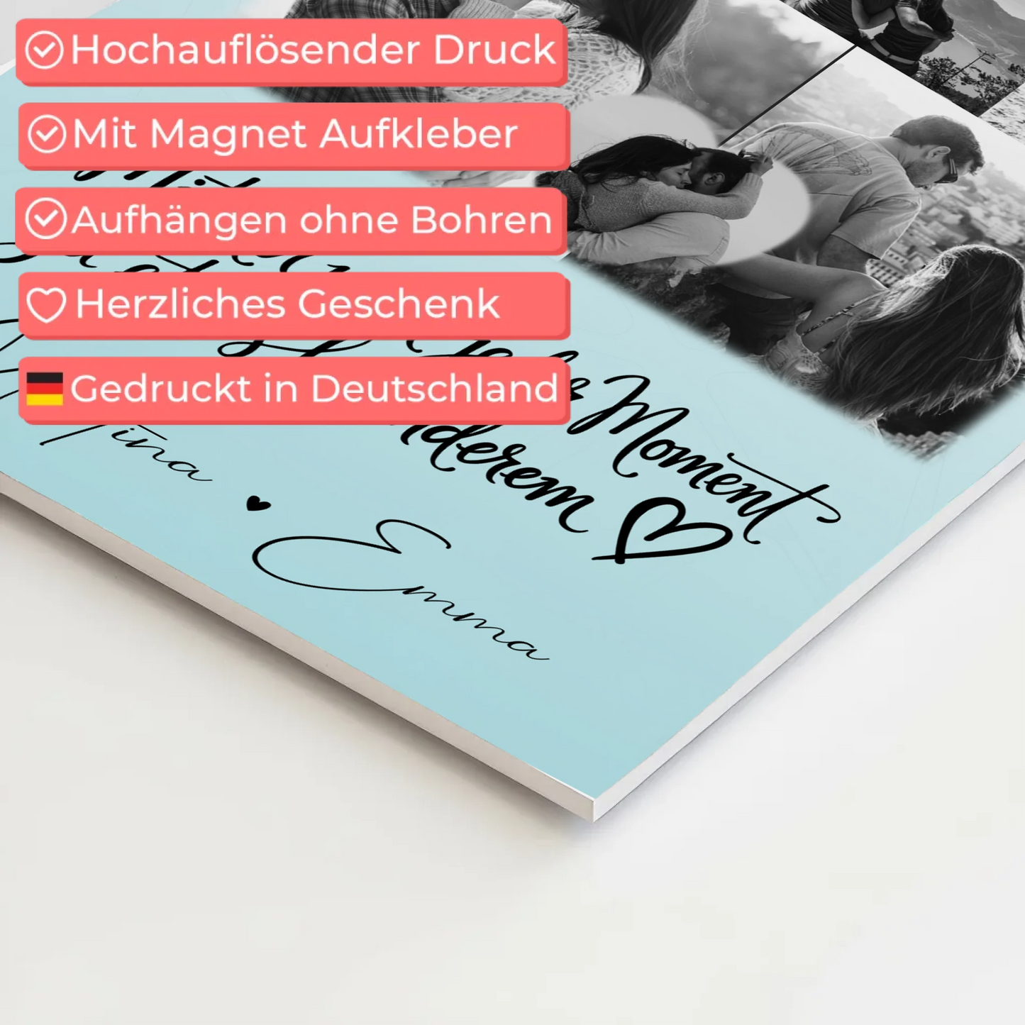 Fotoboard Poster Magnetisch mit 8 Fotos und Herz Foto Jeder Moment 4
