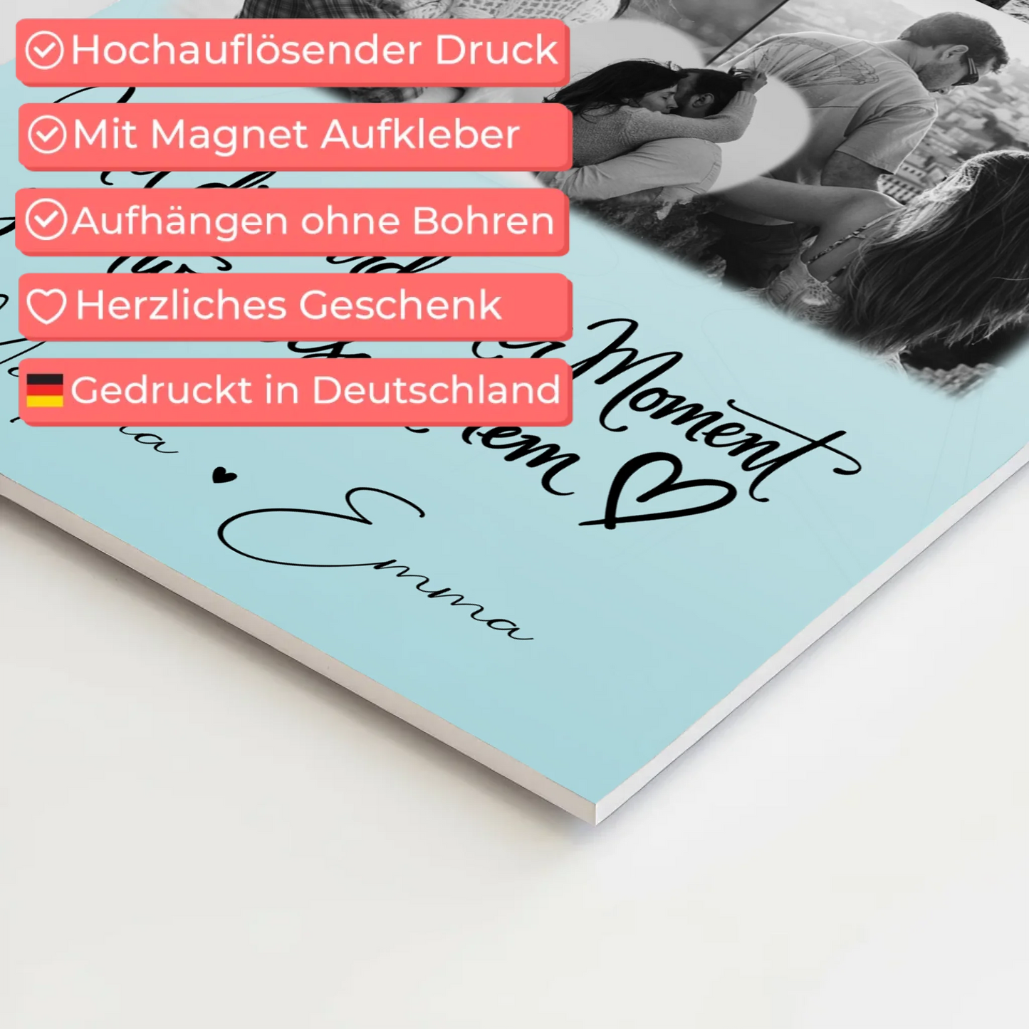 Fotoboard Poster Magnetisch mit 8 Fotos und Herz Foto Jeder Moment