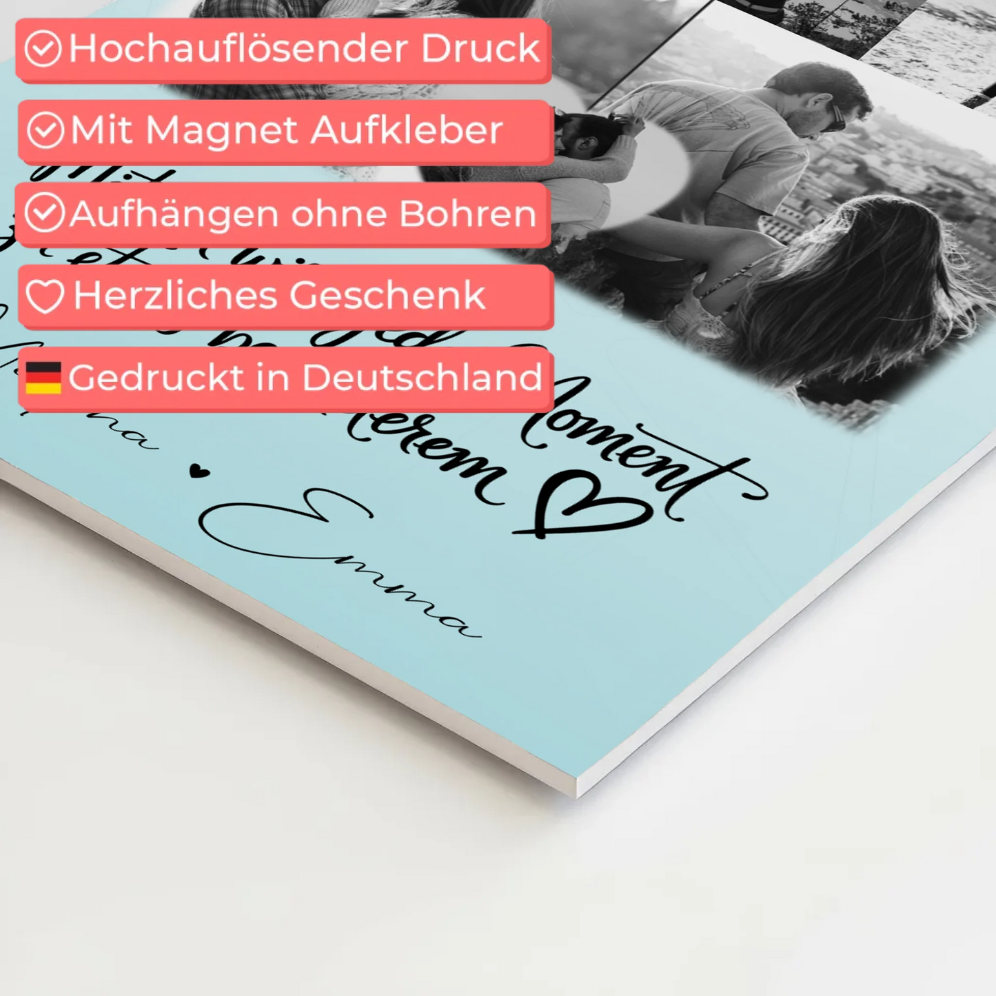 Fotoboard Poster Magnetisch mit 8 Fotos und Herz Foto Jeder Moment