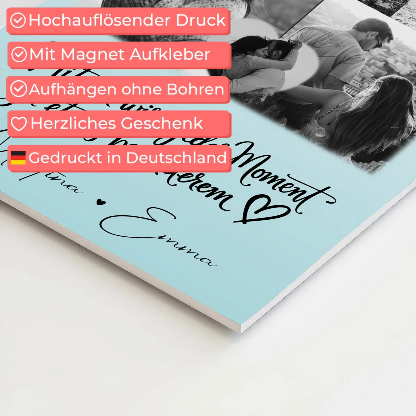 Fotoboard Poster Magnetisch mit 8 Fotos und Herz Foto Jeder Moment