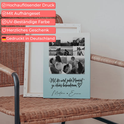 Paar Leinwand mit 8 Fotos und 1 Herz Foto Jeder Moment personalisiertes Geschenk 5