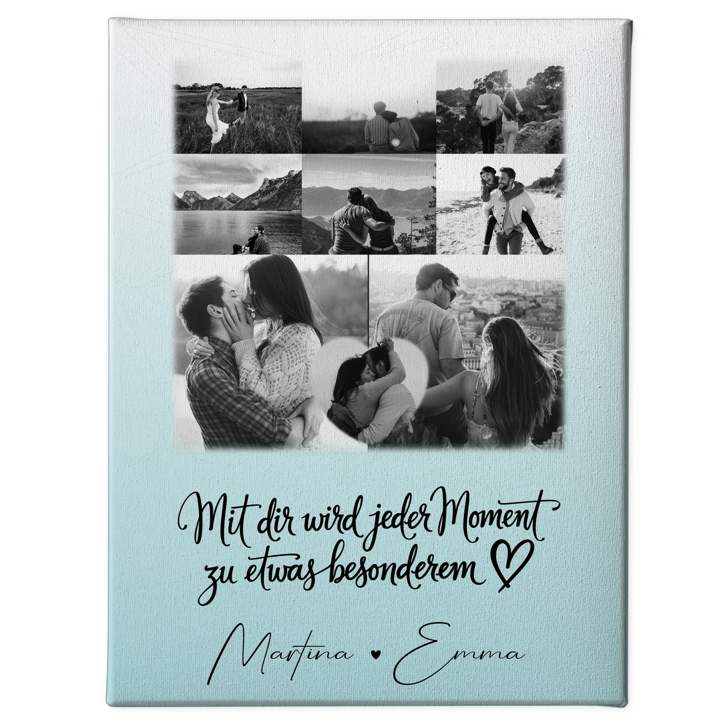 Paar Leinwand mit 8 Fotos und 1 Herz Foto Jeder Moment personalisiertes Geschenk 1