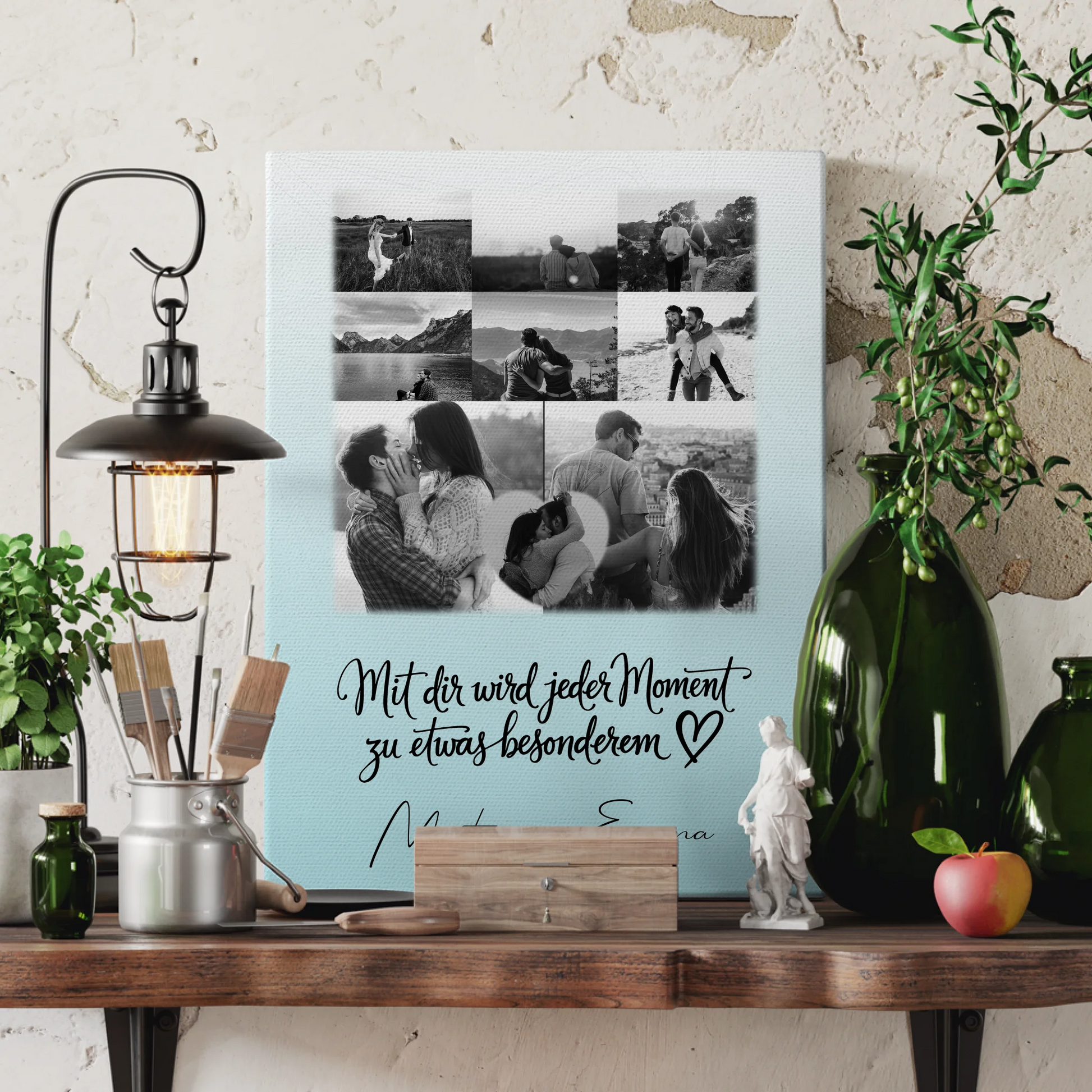 Paar Leinwand mit 8 Fotos und 1 Herz Foto Jeder Moment personalisiertes Geschenk 3