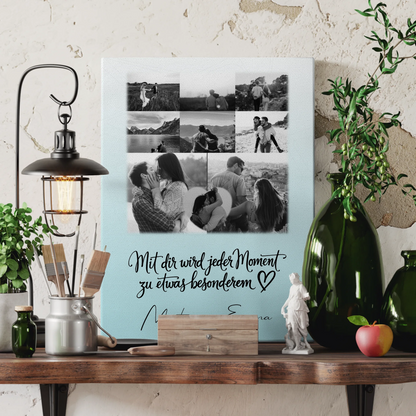 Paar Leinwand mit 8 Fotos und 1 Herz Foto Jeder Moment personalisiertes Geschenk 3
