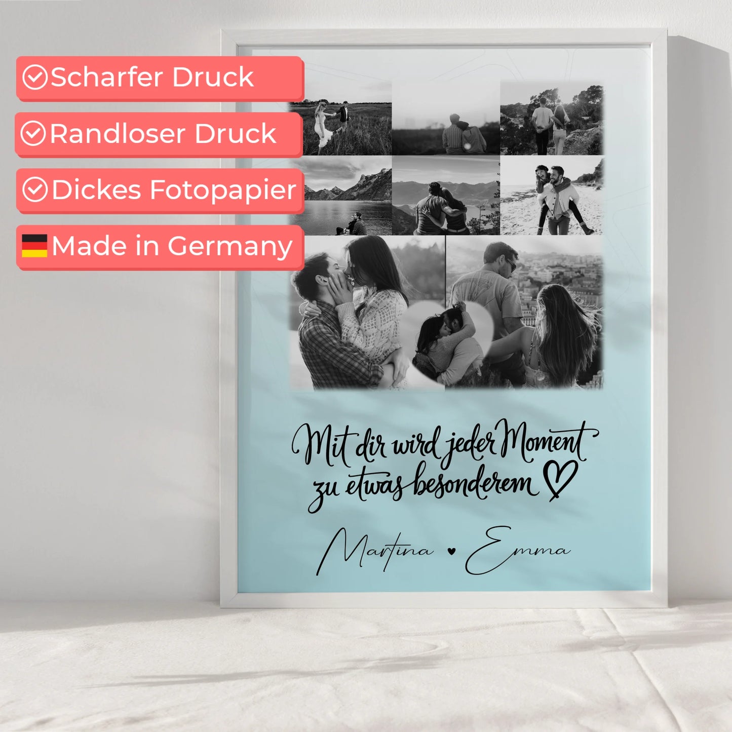 Poster Personalisiert Liebe 8 Fotos & 1 Herz Foto Jeder Moment