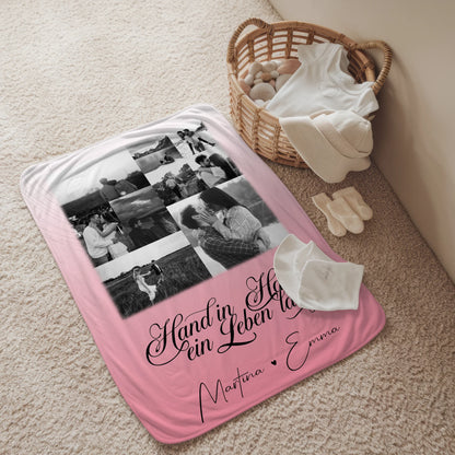 Personalisierte Namensdecke mit 9 Fotos Hand In Hand Ein Leben Lang Geschenkidee 2