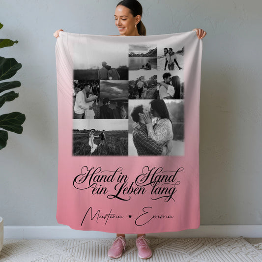 Personalisierte Namensdecke mit 9 Fotos Hand In Hand Ein Leben Lang Geschenkidee 1