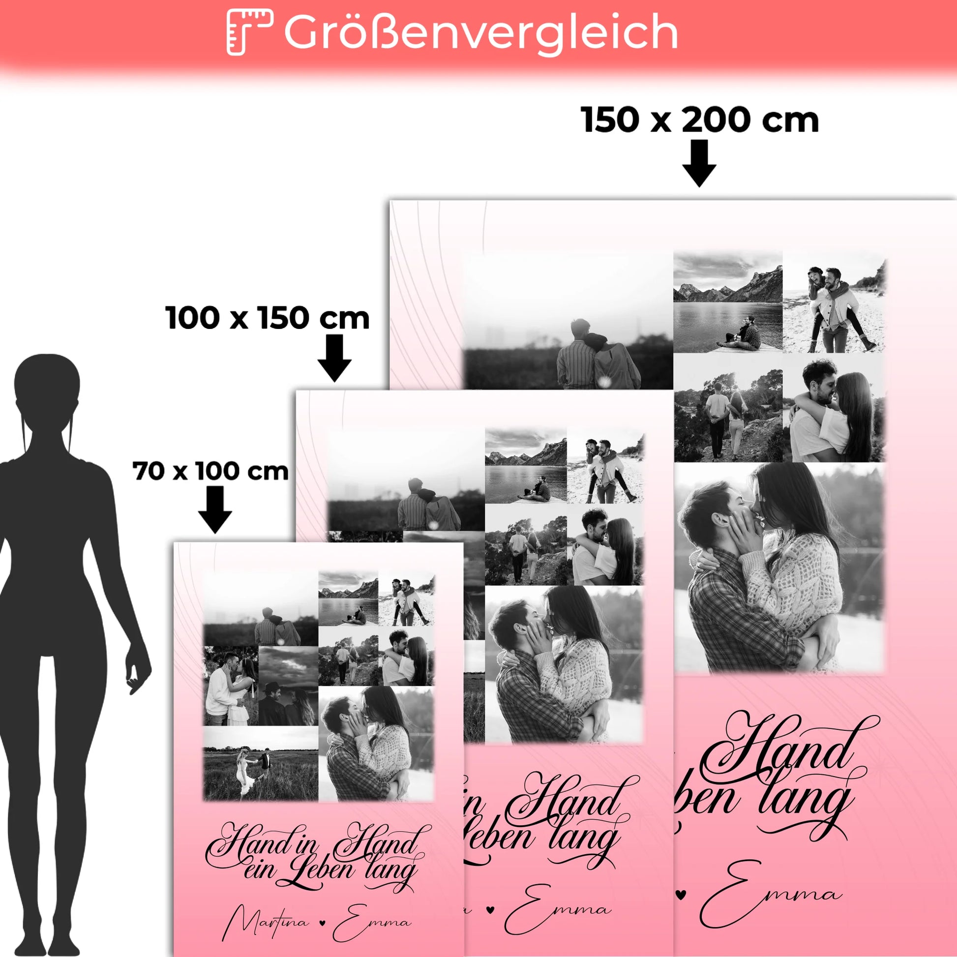 Personalisierte Namensdecke mit 9 Fotos Hand In Hand Ein Leben Lang Geschenkidee 5
