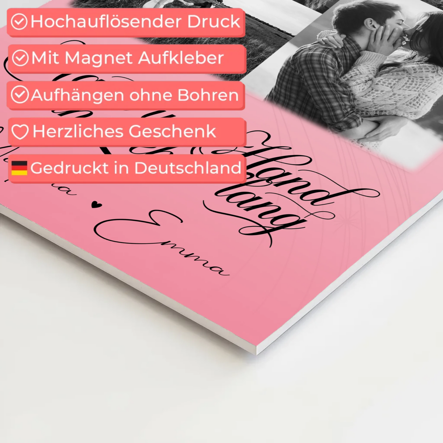 Personalisiertes Fotoboard Poster Magnetisch mit 9 Fotos Hand In Hand Ein Leben Lang