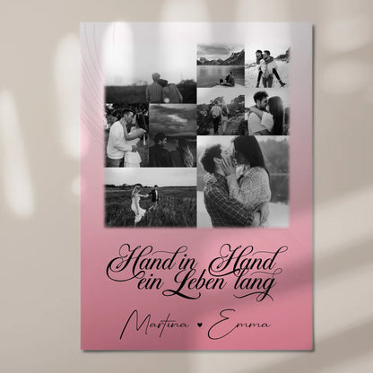 Personalisiertes Fotoboard Poster Magnetisch mit 9 Fotos Hand In Hand Ein Leben Lang