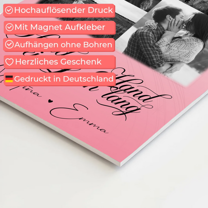 Personalisiertes Fotoboard Poster Magnetisch mit 9 Fotos Hand In Hand Ein Leben Lang