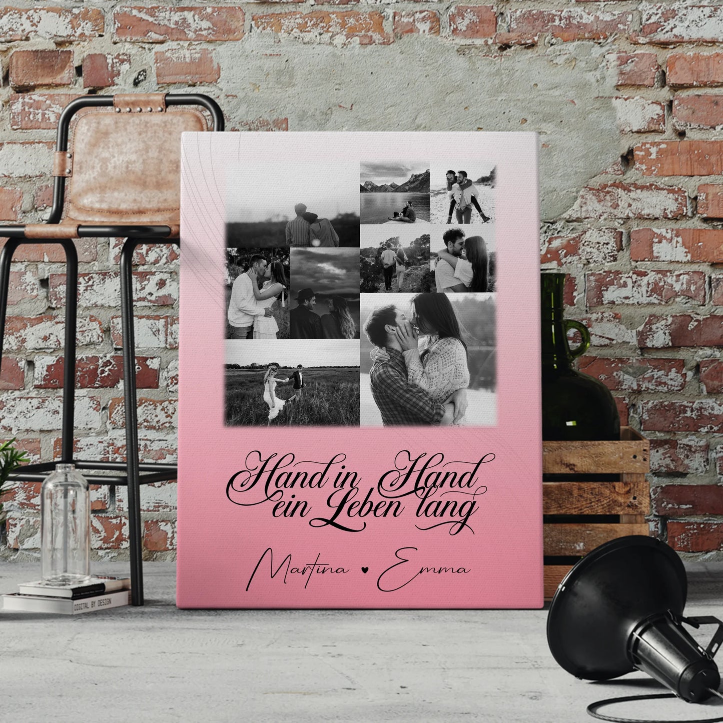 Personalisierte Leinwandbild Paar mit 9 Fotos Hand In Hand Ein Leben Lang für besondere Geschenke 4