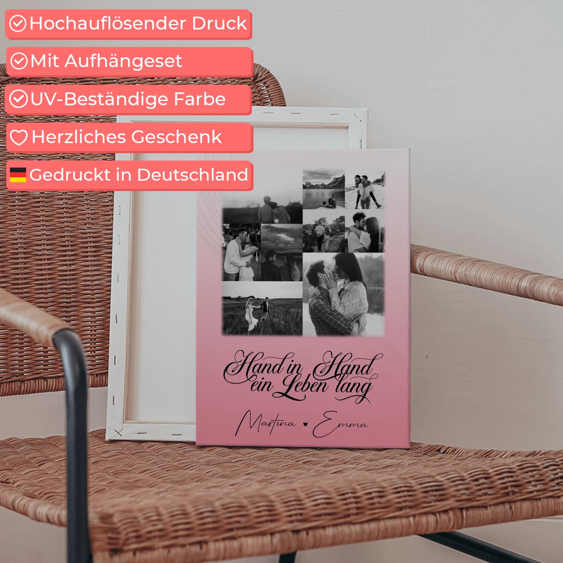 Personalisierte Leinwandbild Paar mit 9 Fotos Hand In Hand Ein Leben Lang für besondere Geschenke 5