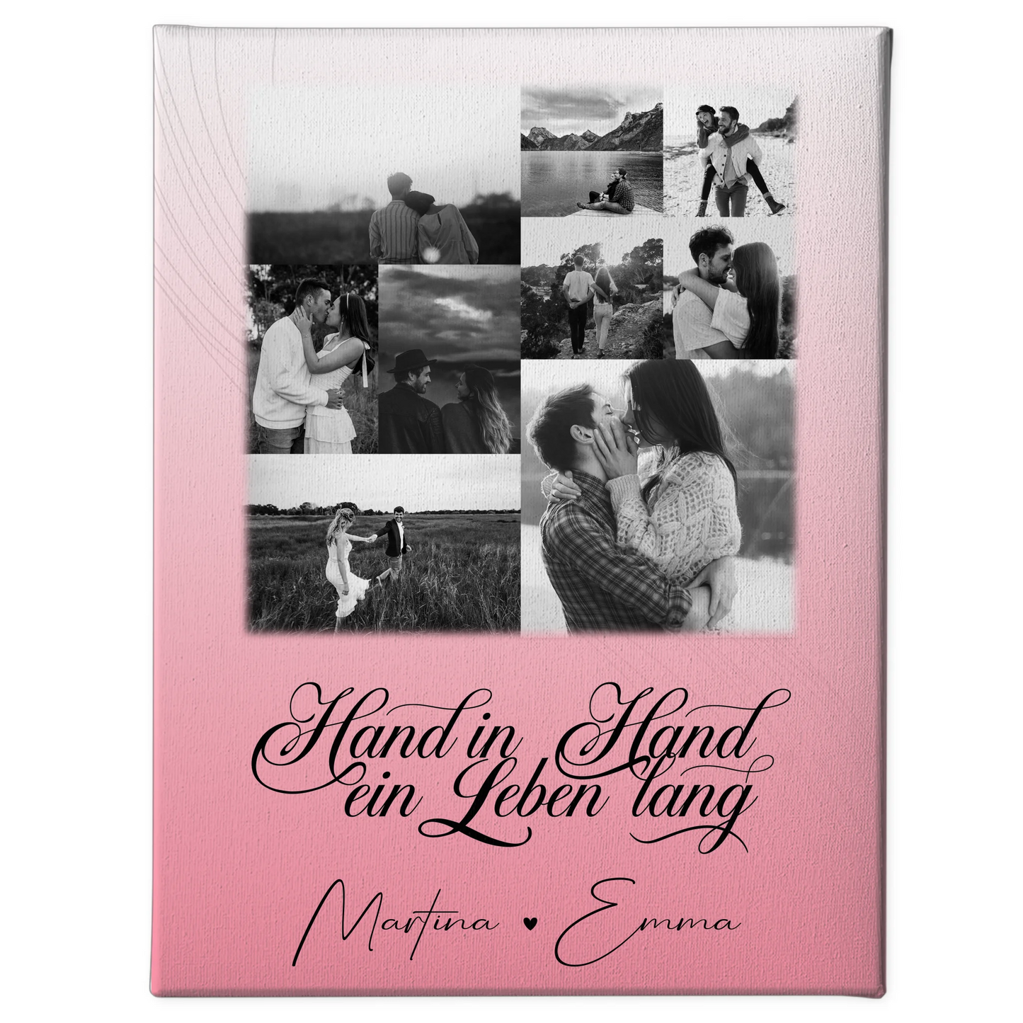 Personalisierte Leinwandbild Paar mit 9 Fotos Hand In Hand Ein Leben Lang für besondere Geschenke 1