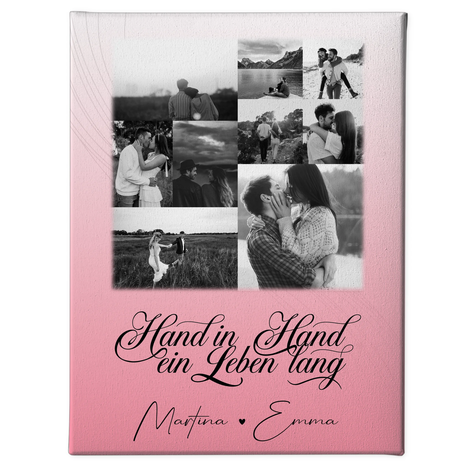 Personalisierte Leinwandbild Paar mit 9 Fotos Hand In Hand Ein Leben Lang für besondere Geschenke 1