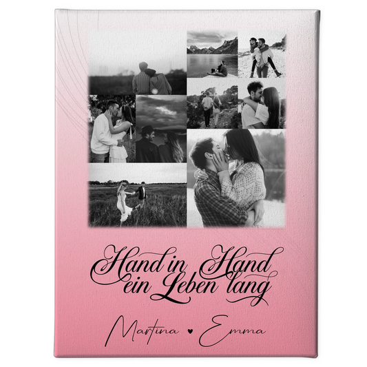 Personalisierte Leinwandbild Paar mit 9 Fotos Hand In Hand Ein Leben Lang für besondere Geschenke 1