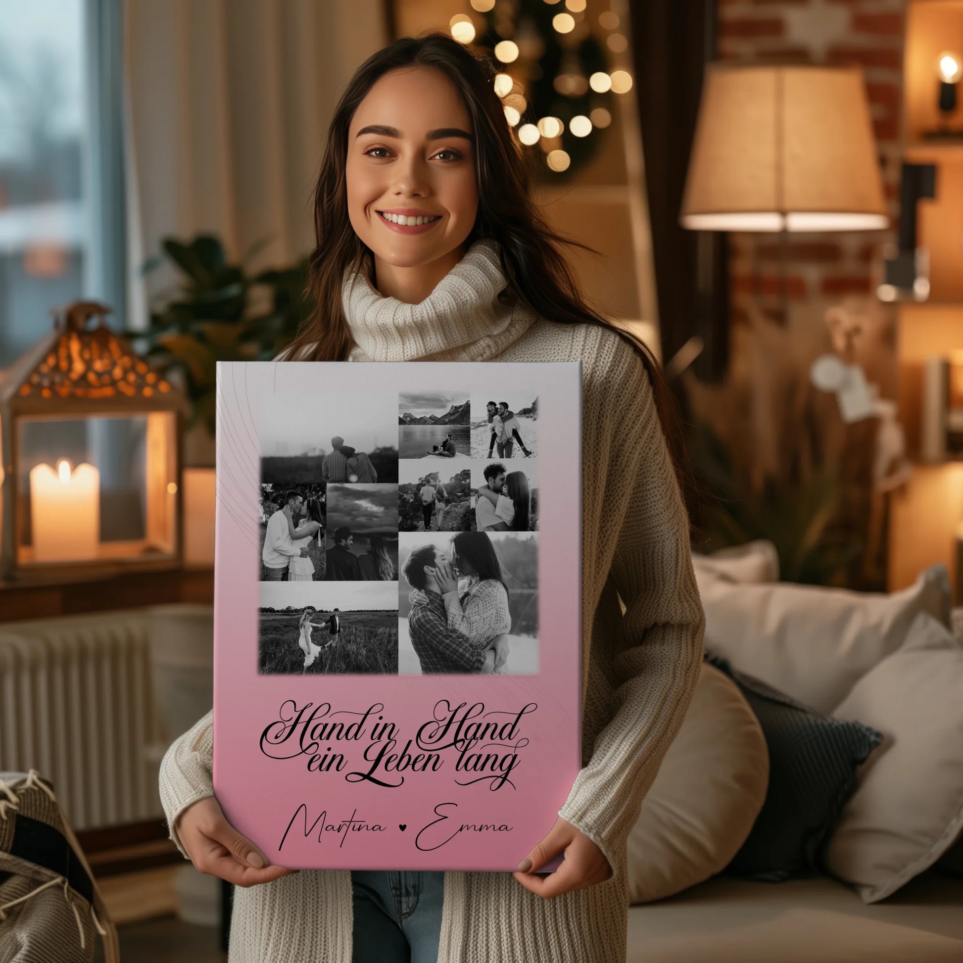 Personalisierte Leinwandbild Paar mit 9 Fotos Hand In Hand Ein Leben Lang für besondere Geschenke 2