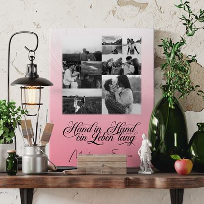 Personalisierte Leinwandbild Paar mit 9 Fotos Hand In Hand Ein Leben Lang für besondere Geschenke 3