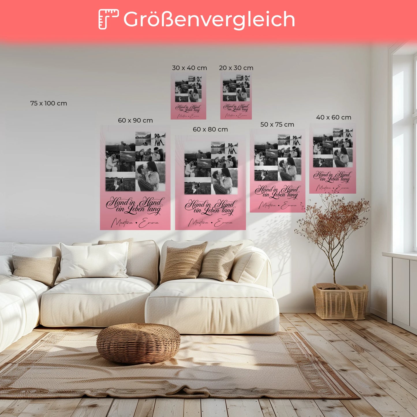 Personalisierte Leinwandbild Paar mit 9 Fotos Hand In Hand Ein Leben Lang für besondere Geschenke 6