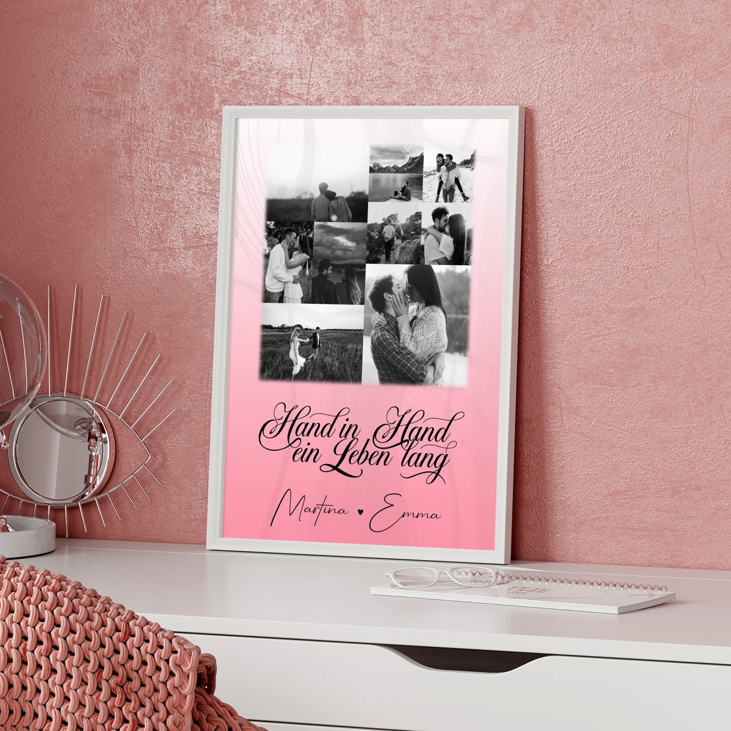 Personalisiertes Liebes Poster mit 9 Fotos Hand In Hand Ein Leben Lang