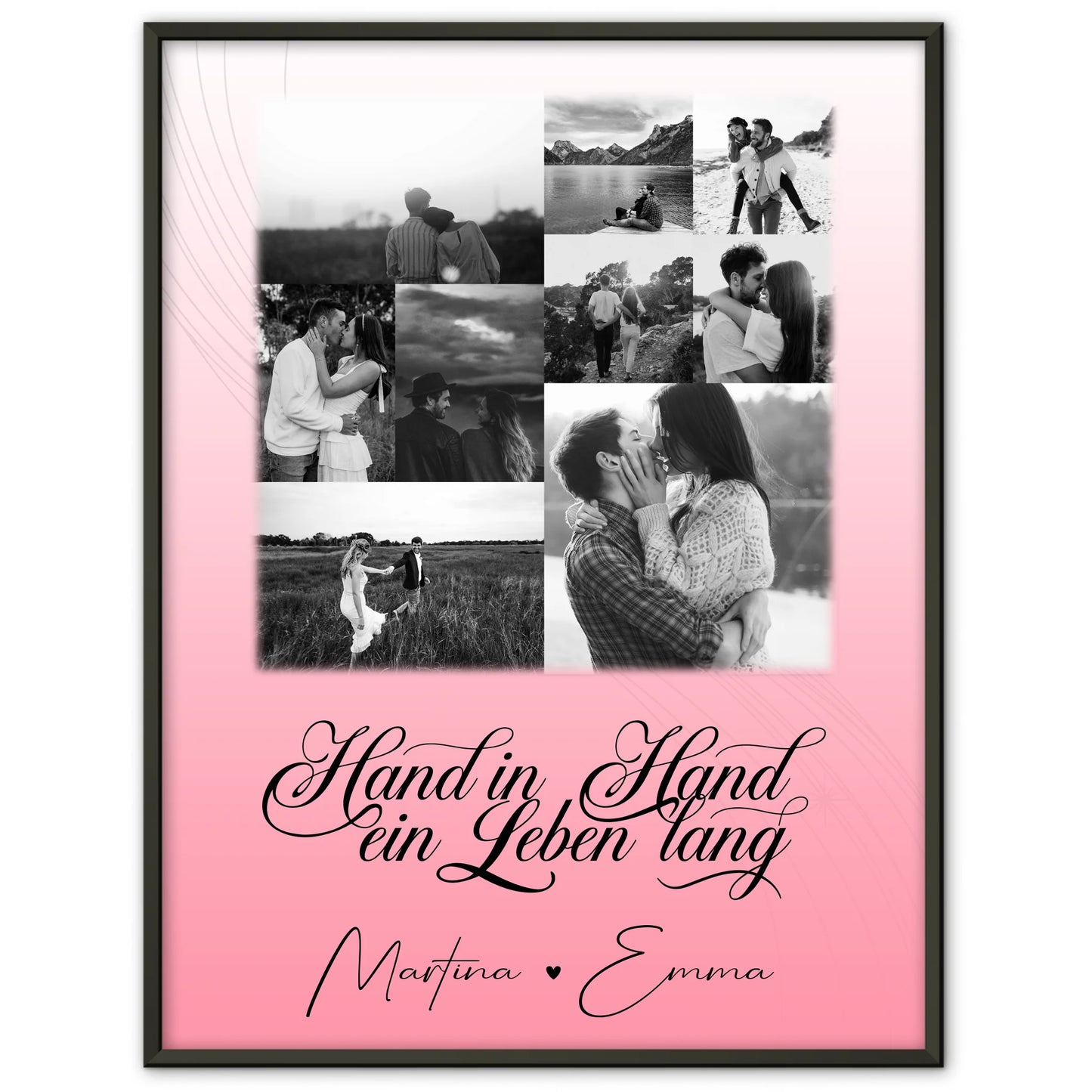 Personalisiertes Liebes Poster mit 9 Fotos Hand In Hand Ein Leben Lang