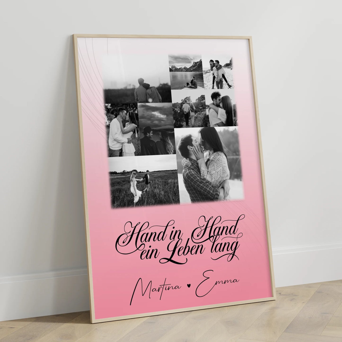 Personalisiertes Liebes Poster mit 9 Fotos Hand In Hand Ein Leben Lang