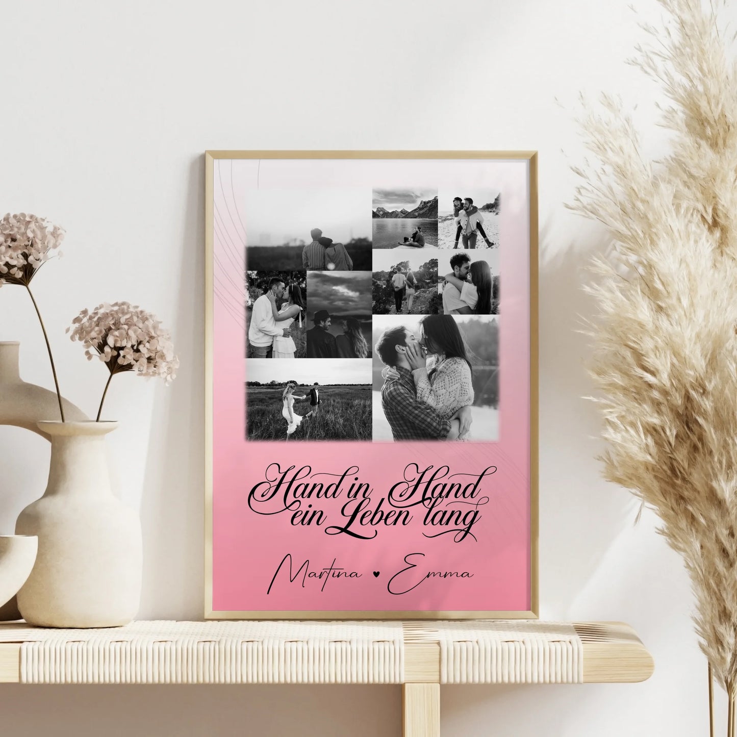 Personalisiertes Liebes Poster mit 9 Fotos Hand In Hand Ein Leben Lang