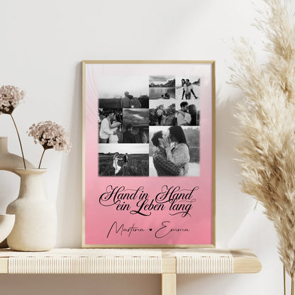 Personalisiertes Liebes Poster mit 9 Fotos Hand In Hand Ein Leben Lang