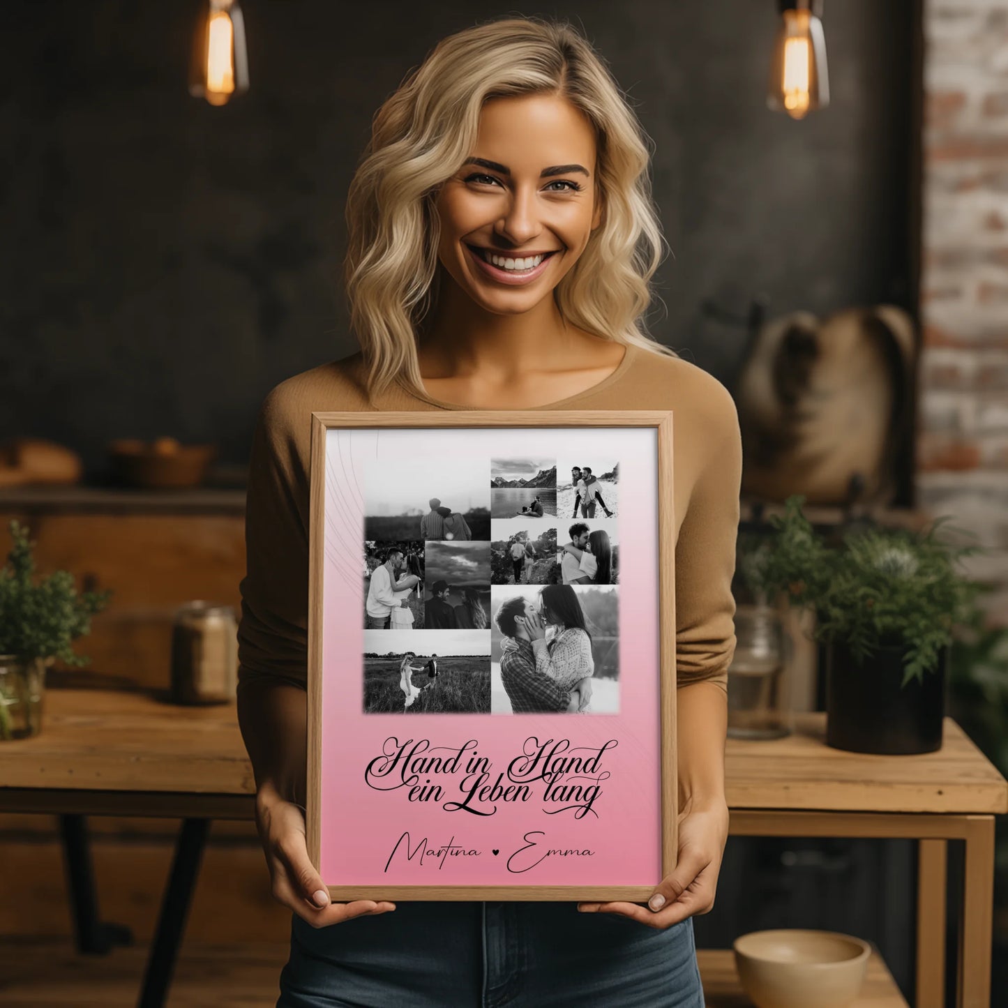 Personalisiertes Liebes Poster mit 9 Fotos Hand In Hand Ein Leben Lang