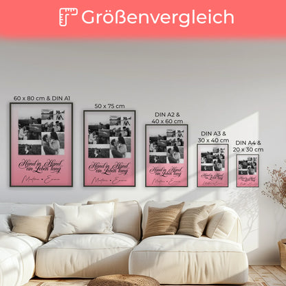 Personalisiertes Liebes Poster mit 9 Fotos Hand In Hand Ein Leben Lang