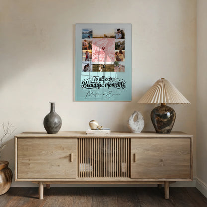 Personalisierte Foto Acrylglas mit 10 Fotos und Karte in der Mitte – Individuelle Geschenke