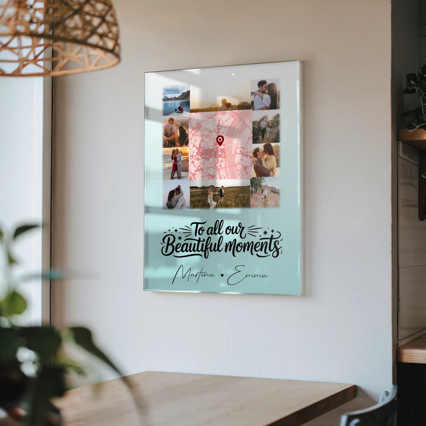 Personalisierte Foto Acrylglas mit 10 Fotos und Karte in der Mitte – Individuelle Geschenke