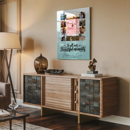 Personalisierte Foto Acrylglas mit 10 Fotos und Karte in der Mitte – Individuelle Geschenke