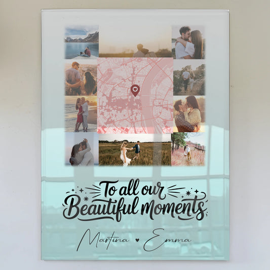 Personalisierte Foto Acrylglas mit 10 Fotos und Karte in der Mitte – Individuelle Geschenke