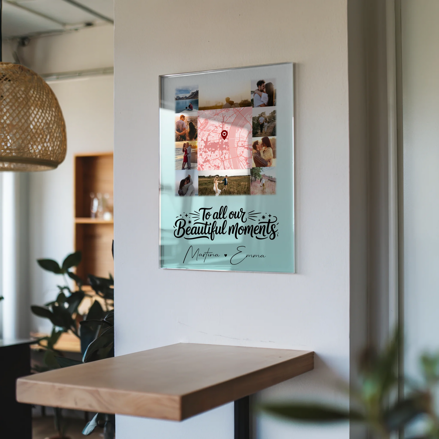 Personalisierte Foto Acrylglas mit 10 Fotos und Karte in der Mitte – Individuelle Geschenke