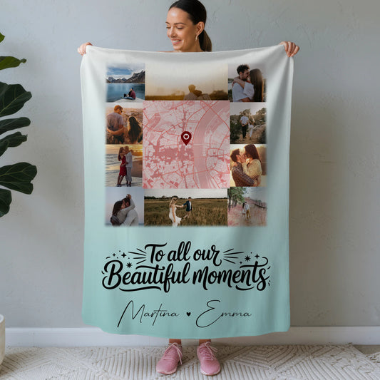 Personalisierte Kuscheldecke Mit Namen 10 Fotos und Karte in der Mitte Perfektes Geschenk 1