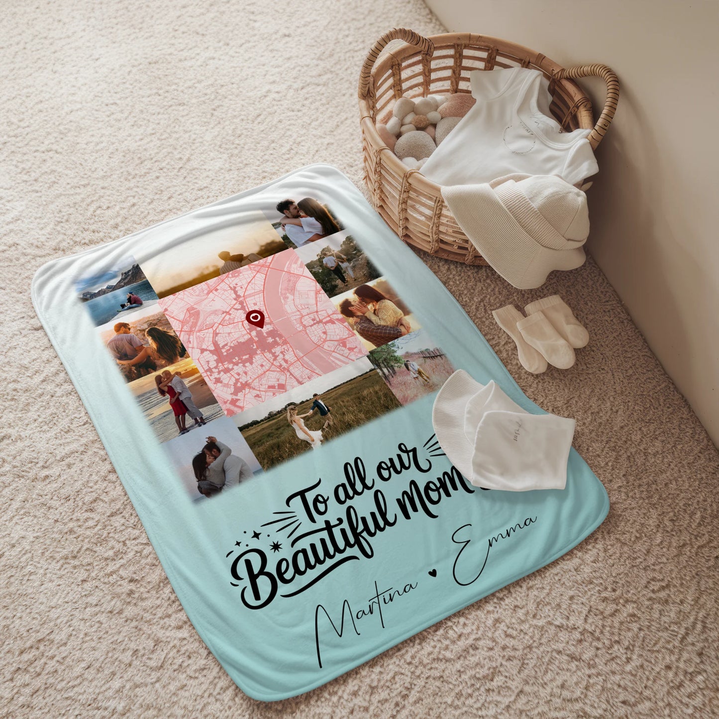 Personalisierte Kuscheldecke Mit Namen 10 Fotos und Karte in der Mitte Perfektes Geschenk 2